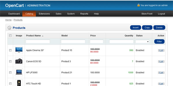 Opencart Admin page